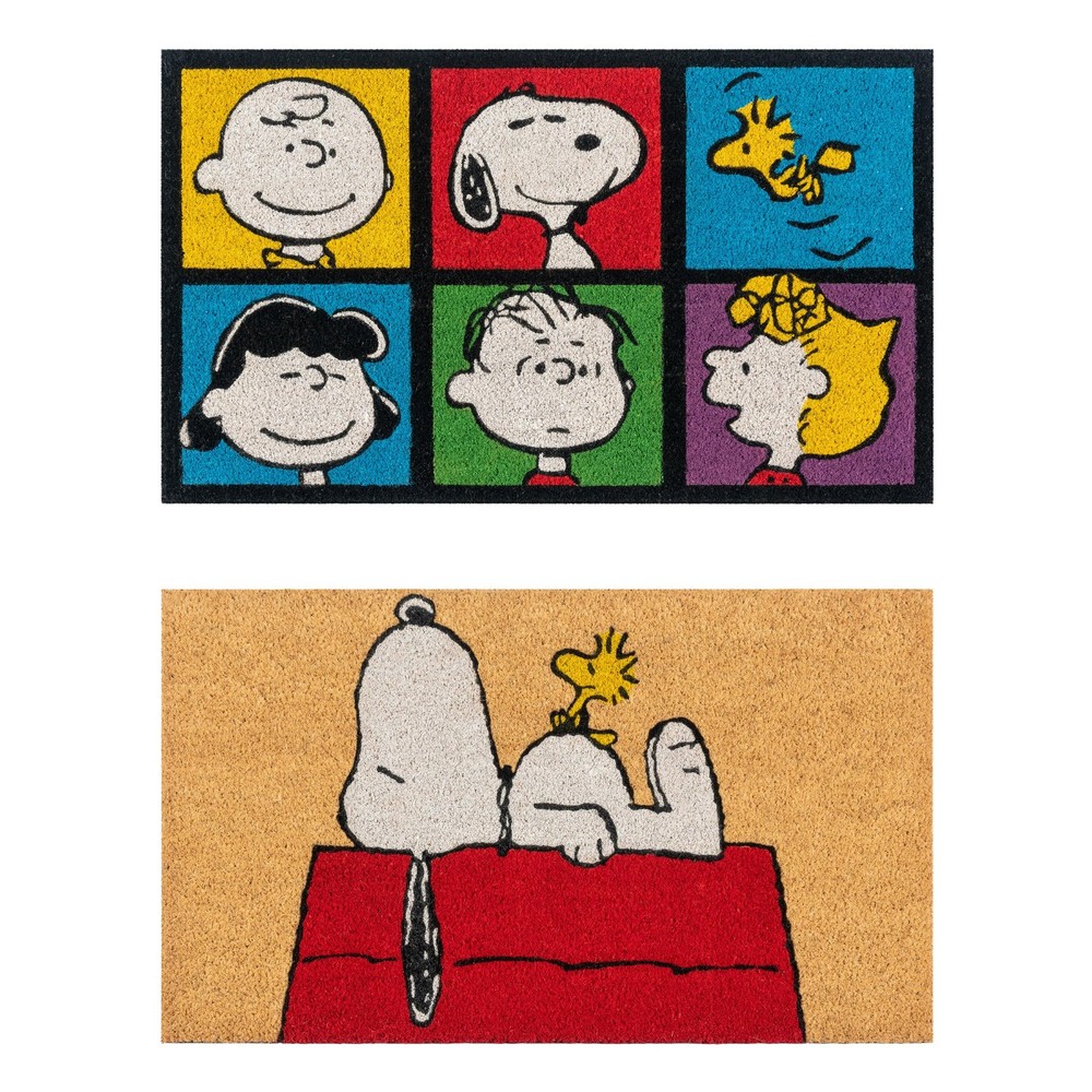 Snoopy Peanuts Non-Slip Coir Doormat 2x3 Feet 2-Pack for High Traffic Entryways