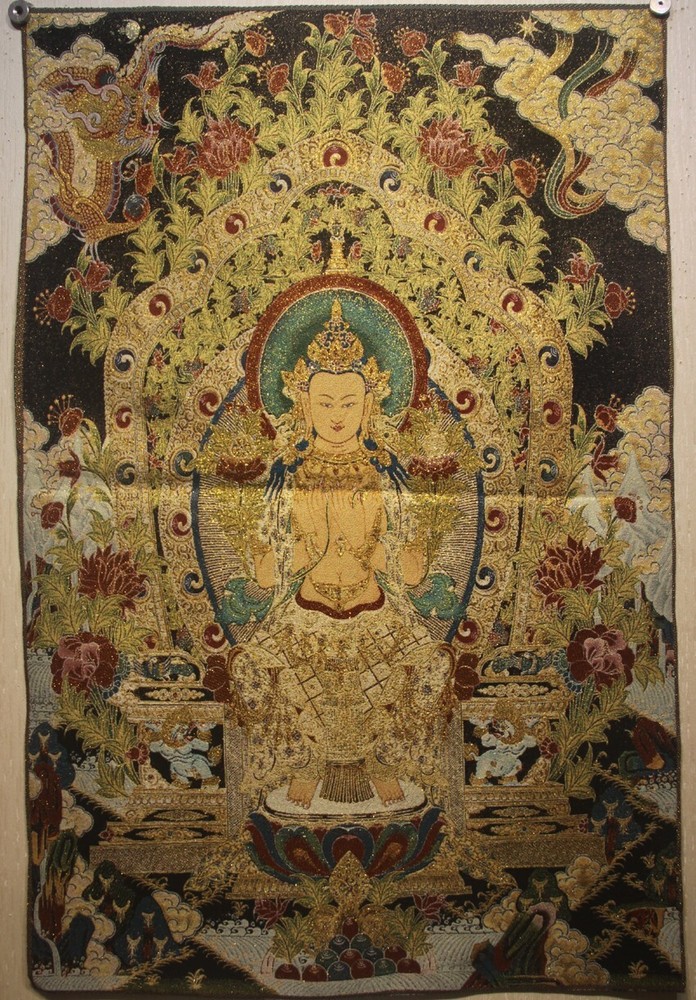 Chinese Tibet Buddhist embroidery Brocade Thangka Tangka Maitreya Bodhisattva