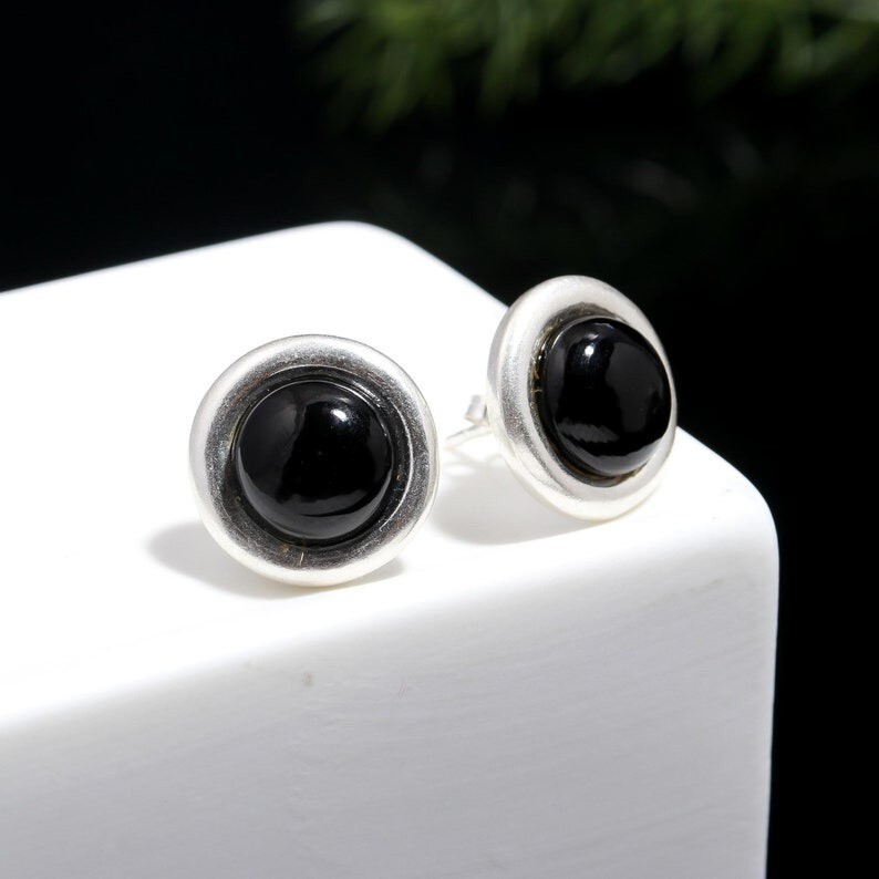 Black Onyx Gemstone Stud 925 Sterling Silver Stud Earring Handmade Women Stud