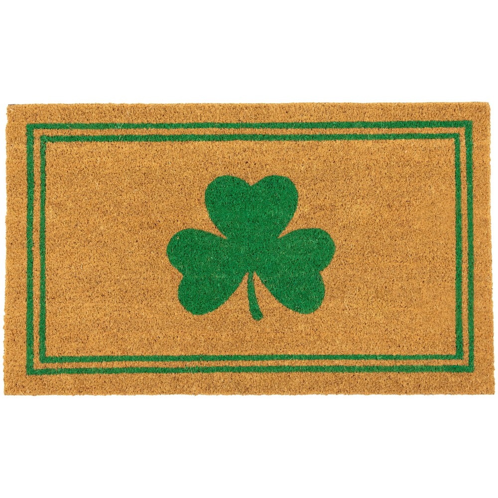 Natural Striped Coir Shamrock Outdoor Doormat 18x30 Inches