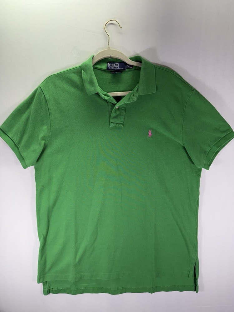 Polo Ralph Lauren Custom Slim Fit Polo Shirt Men Large Green Preppy Short Sleeve