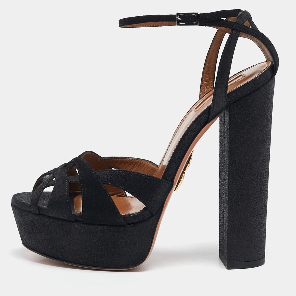 Aquazzura Black Texture Suede Luna Platform Sandals Size 40