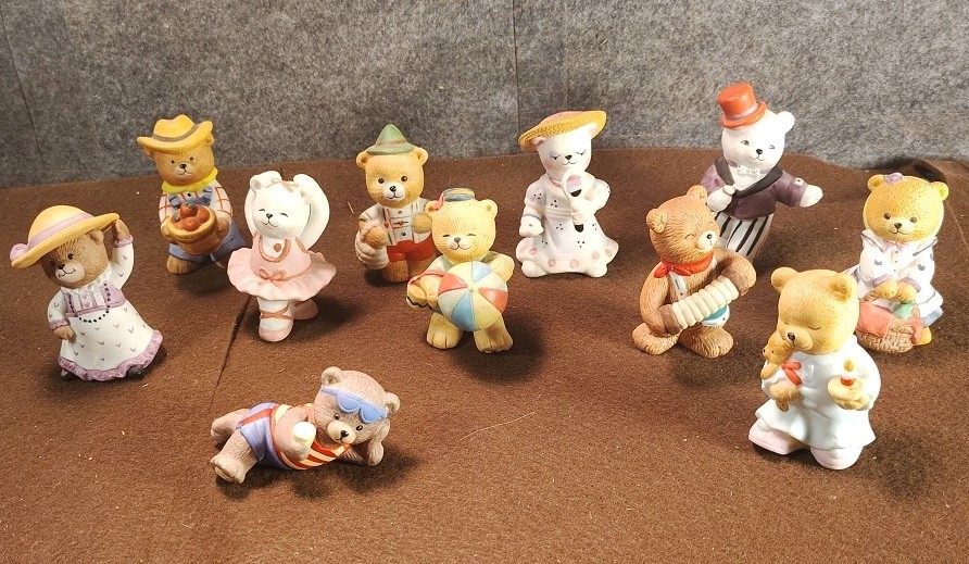Lot Of 11 Porcelain Bisque Teddy Collection Bear Figurines