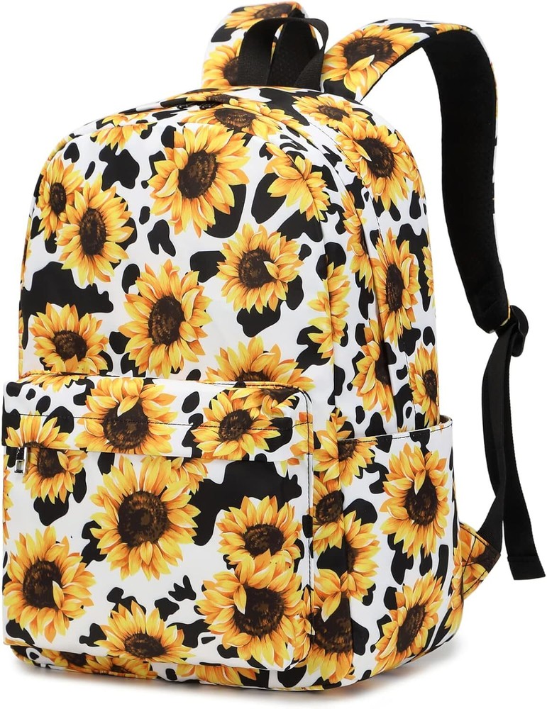 Sunflower Cow Print Backpack for Teen Girls School Fashion