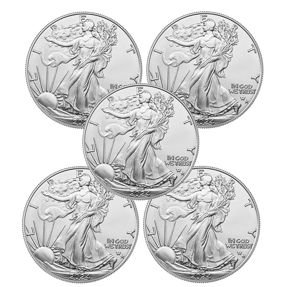 Presale - Lot of 5 - 2024 (P) $1 American Silver Eagle Star Privy 1 oz BU-image