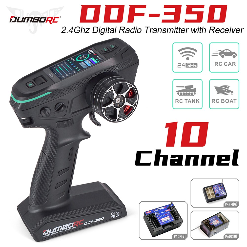 DUMBORC DDF-350 2.4G Transmitter+Receiver 10CH LCD FHSS Radio for RC Car Boat