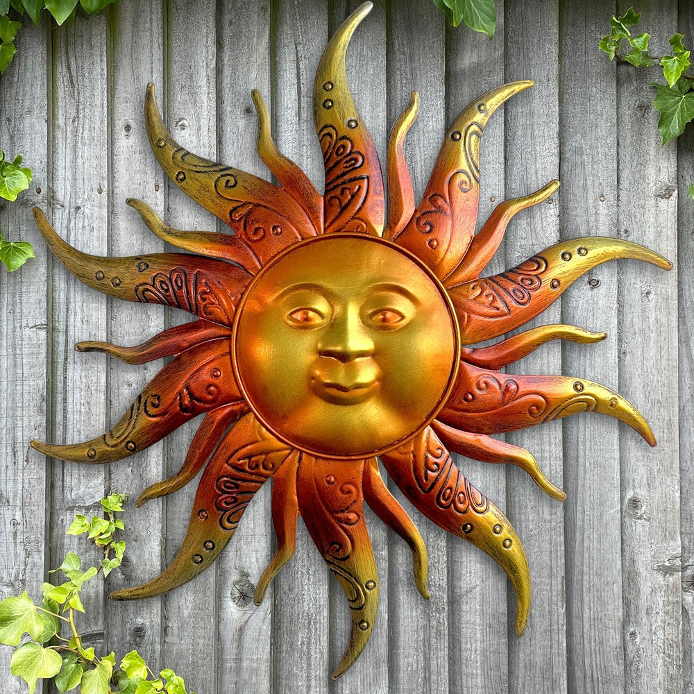 Metal Sun Wall Art Decor-17.3 Inches Rustic Retro Metal Sun Hanging Decoration f