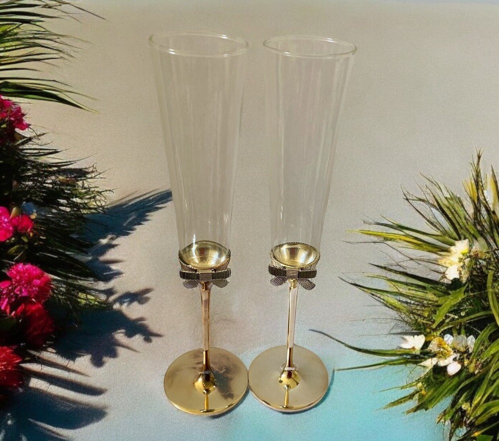 Kate Spade Lenox Grace Avenue Champagne Flutes with Silverplate Stem Accents