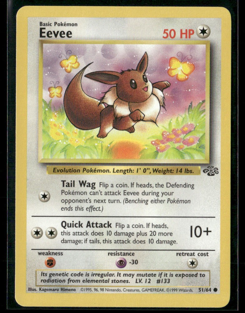 1999 Pokemon Eevee TCG Card 51/64 Jungle Set Rare Holo