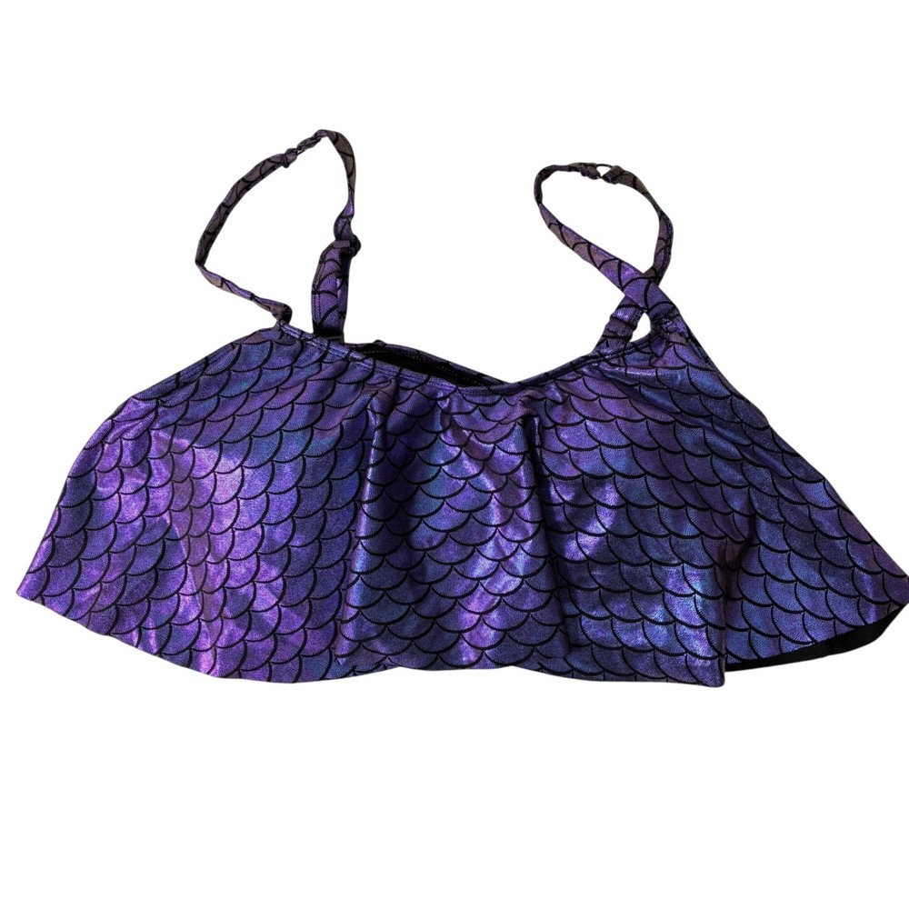 Torrid Purple Iridescent Mermaid Scale Flounce Bikini Top Wireless Sz 0 L/12