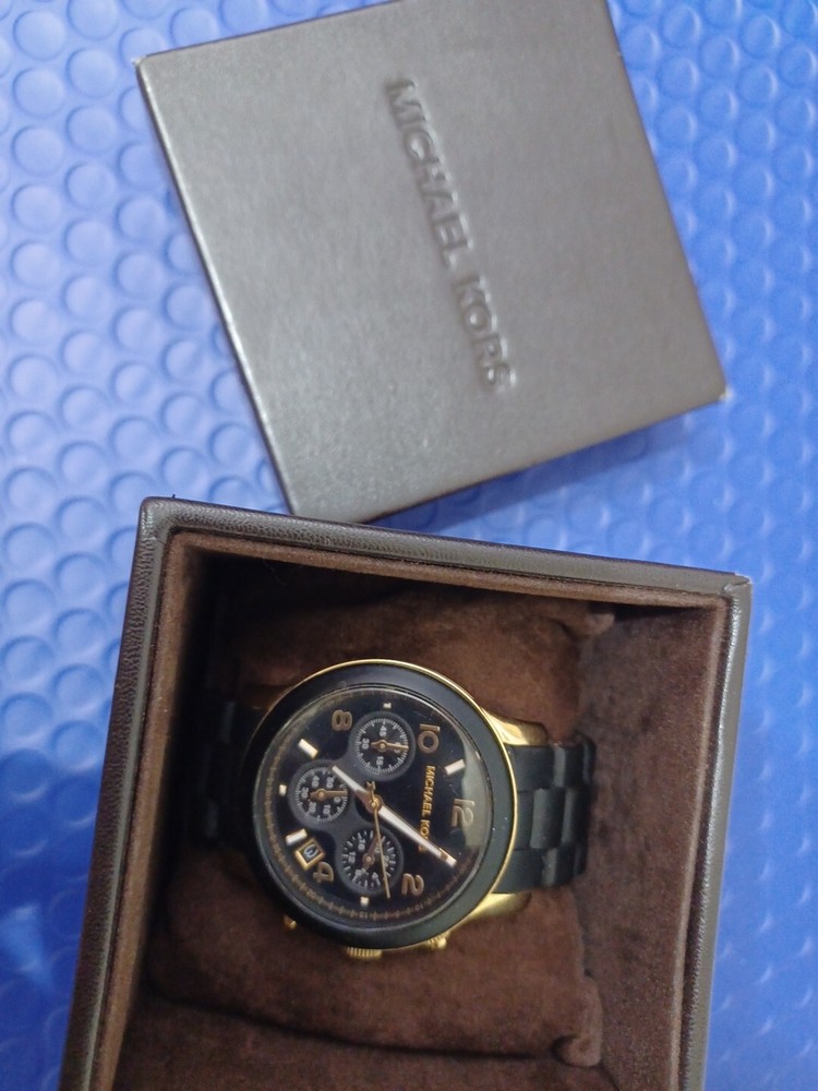 Michael Kors MK5191  Runway Gold & Black Poly Chronograph 38mm Women Watch