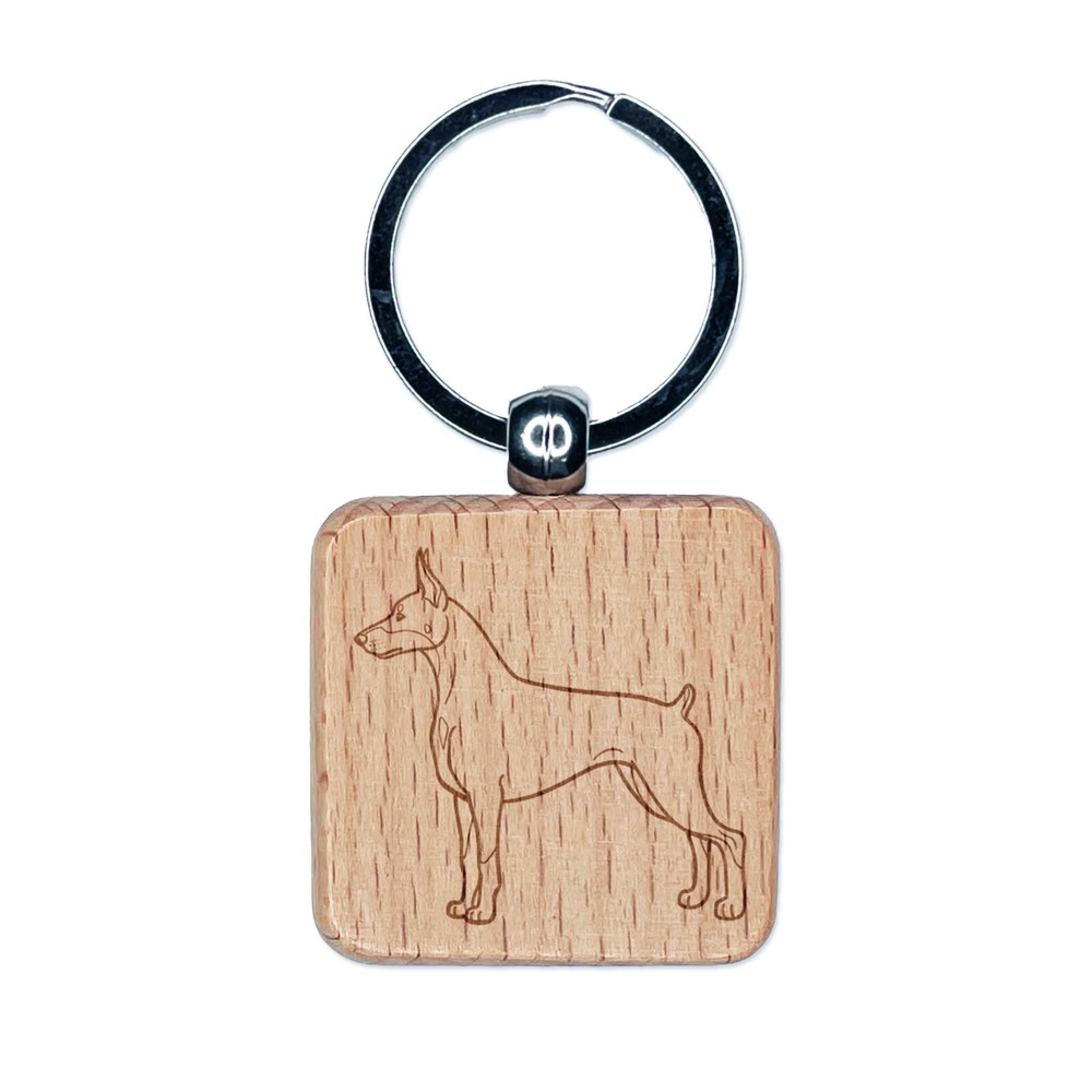 Courageous Doberman Pinscher Pet Dog Engraved Wood Square Keychain Tag Charm