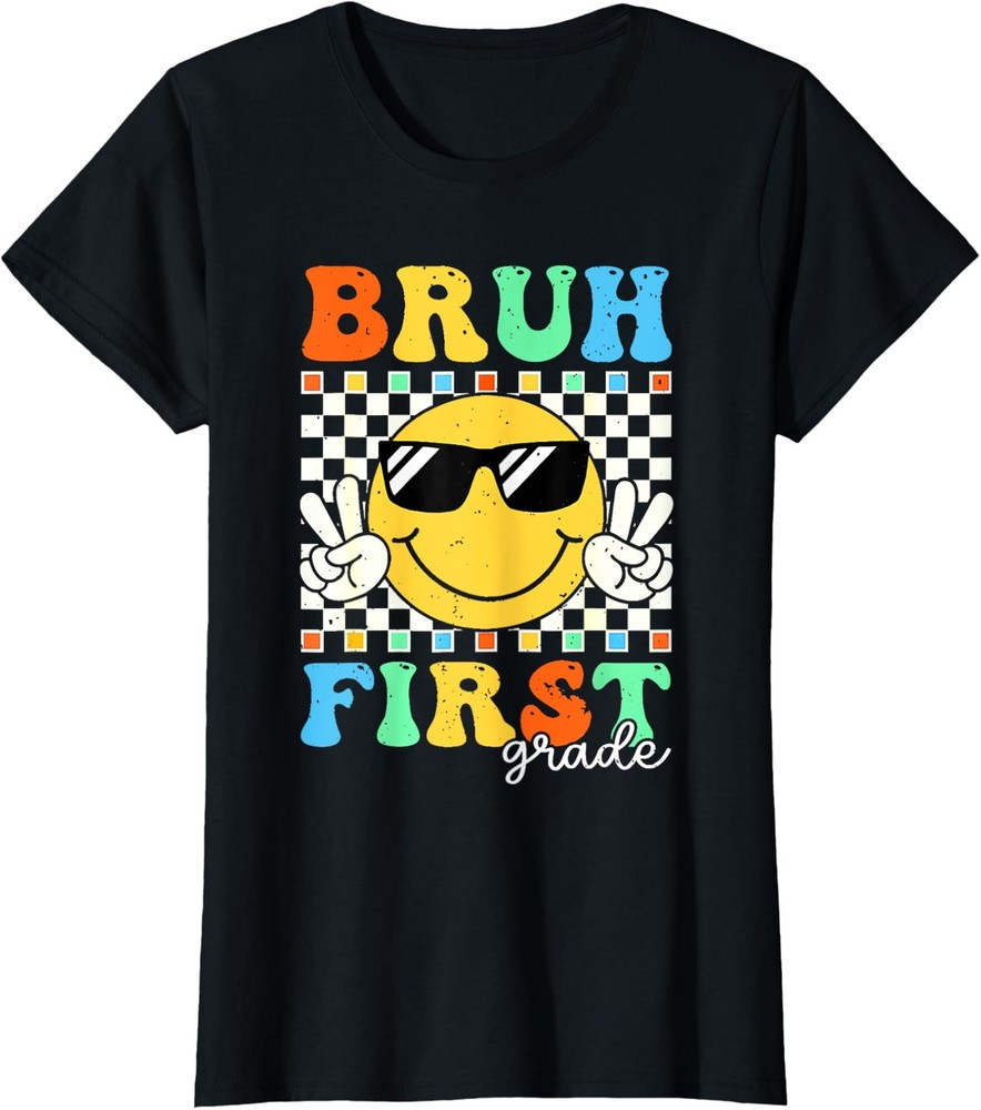 Hello First Grade Retro Team 1st Grade BRUH Back Ladies' Crewneck T-Shirt