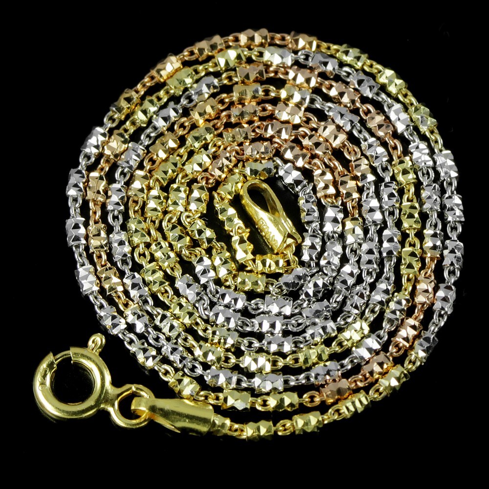 AAA YELLOW-PINK-WHITE 14K GOLD PLATED STERLING 925 SILVER NECKLACE 18 INCH.