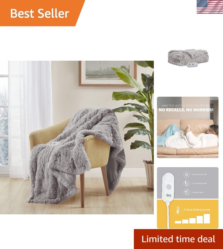 Mila Shaggy Heated Throw Blanket - Soft Faux Fur Heated Blanket, Fast Heating...