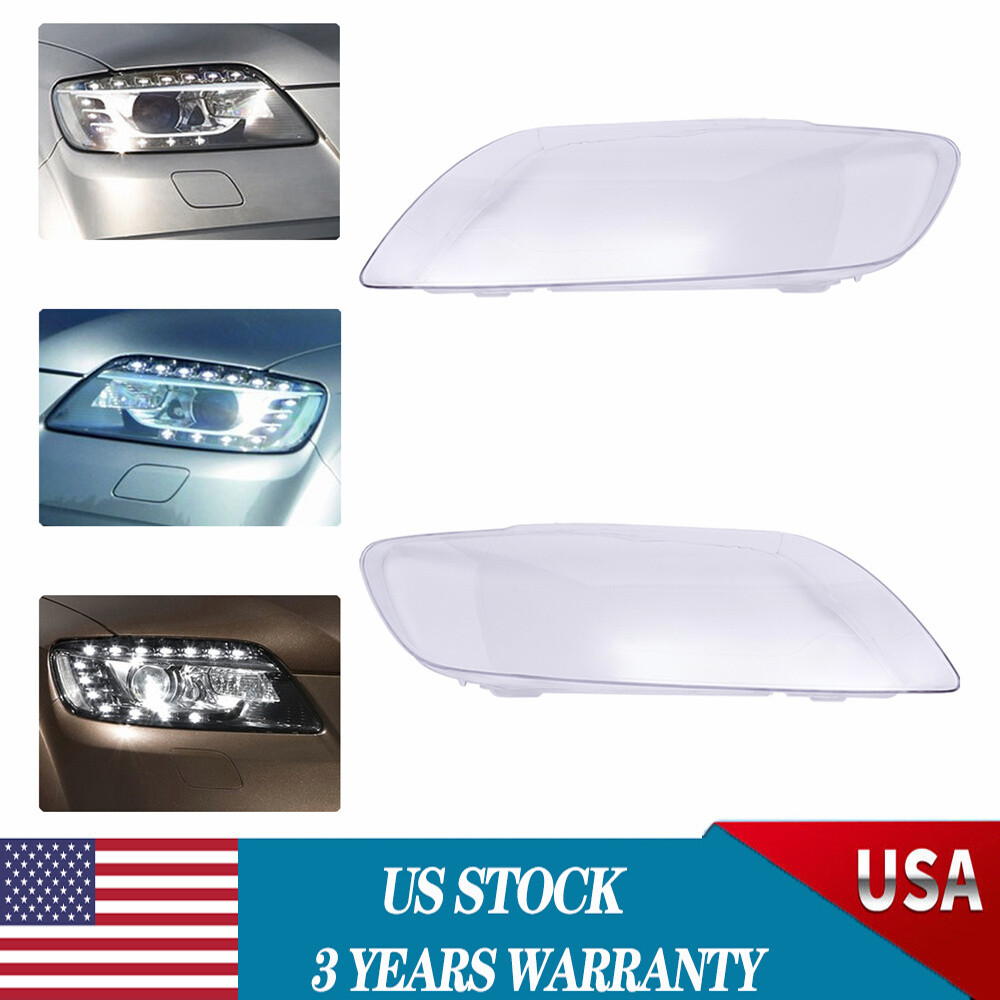 Left+Right Pair For 2006-2015 Audi Q7 Headlights Headlamps Lens Cover Waterproof