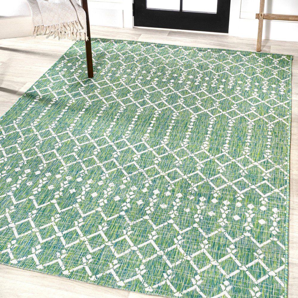 JONATHAN Y Trebol Ivory Green Moroccan Geometric Textured Weave 5x8 Rug  