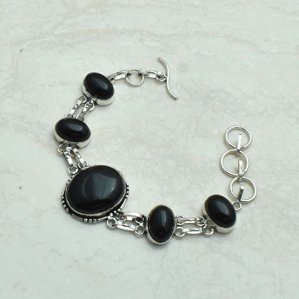 Black Onyx Gemstone Handmade Bracelet Jewelry Valentine Gift 22 Gms AB-68935