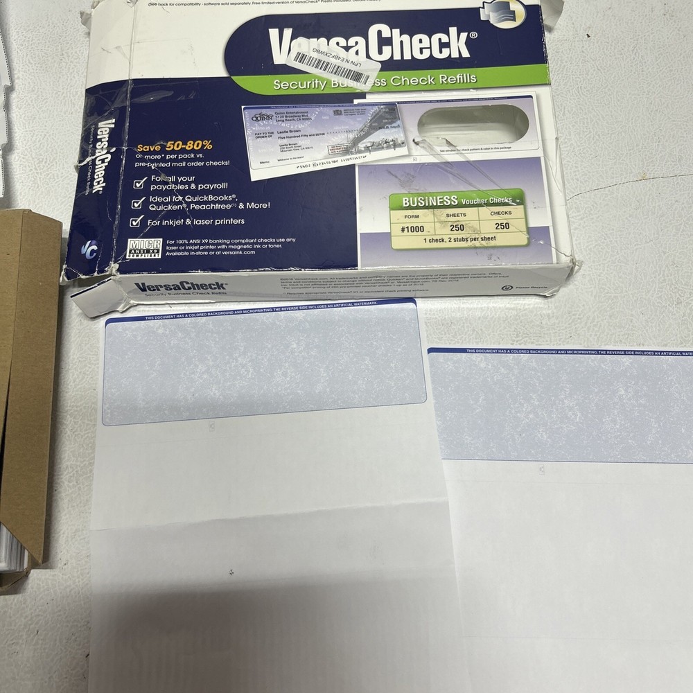 VersaCheck Form #1000 Security Business Check Refills, Top Voucher - Blue Classi-image