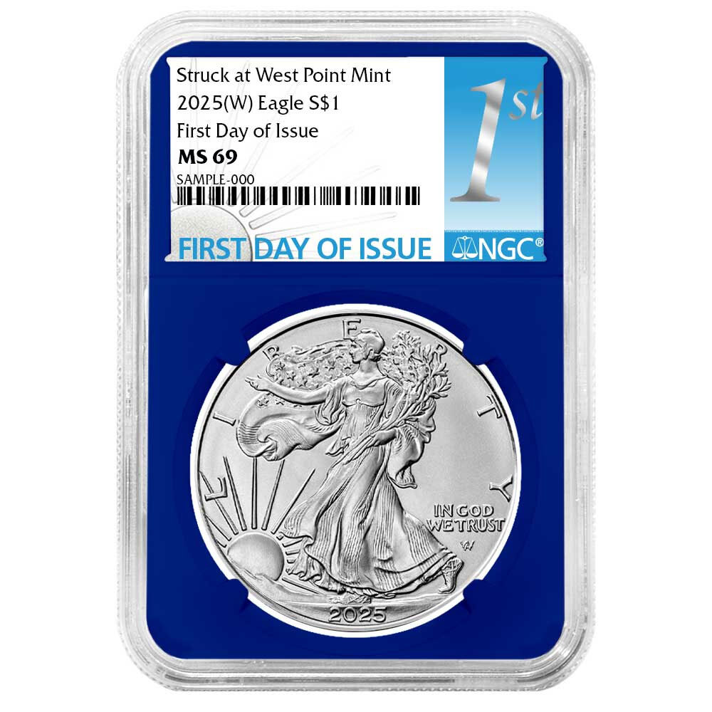 Presale - 2025 (W) $1 American Silver Eagle NGC MS69 FDI First Label Blue Core-image