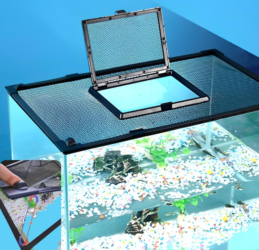DIY Magnetic Aquarium lid Fish Tank Hood top Cover Anti-Jumping net Black