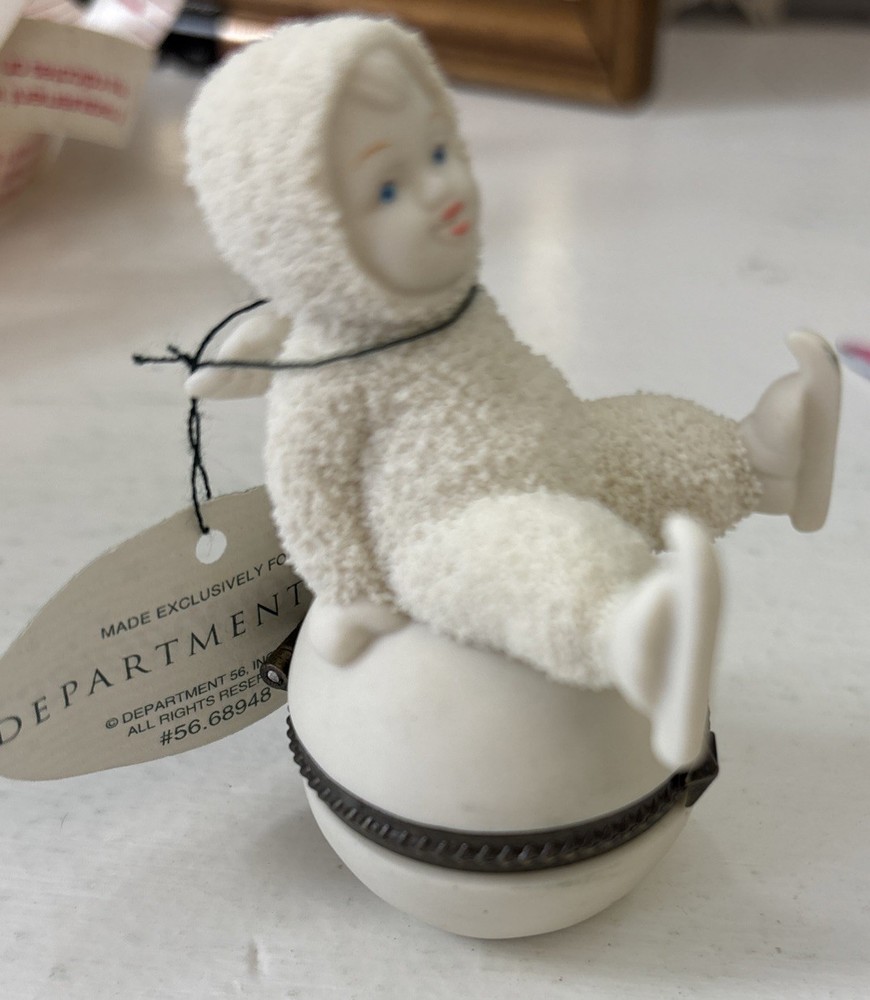 Dept 56 Snowbabies Bisque Porcelain Hinged Box, “Hard Landing”