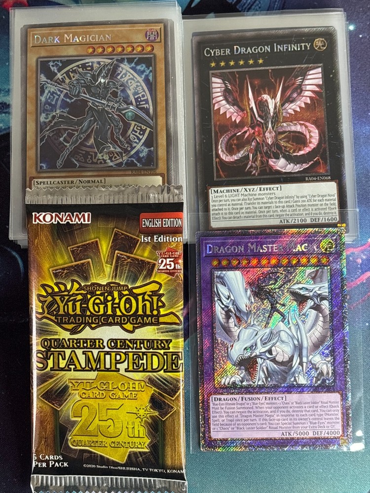 Yugioh Quarter Century Stampede RA04 Platinum Secret Rare Singles Pack Fresh