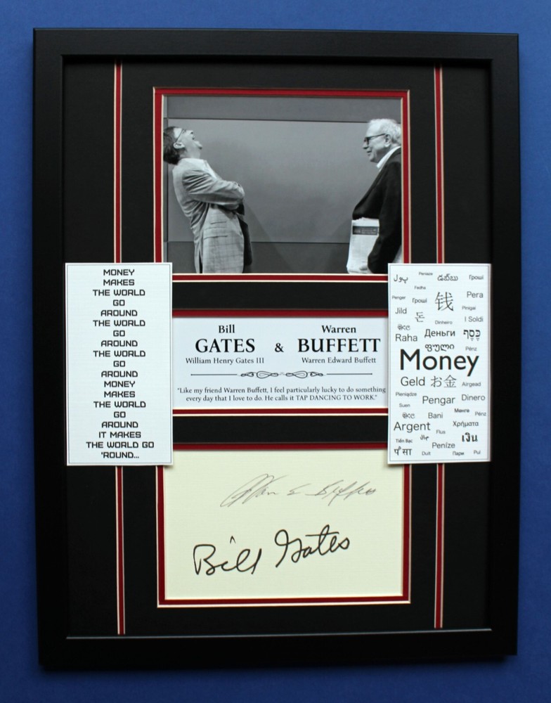 BILL GATES & WARREN BUFFETT AUTOGRAPHS framed masterly display Just Billionaires