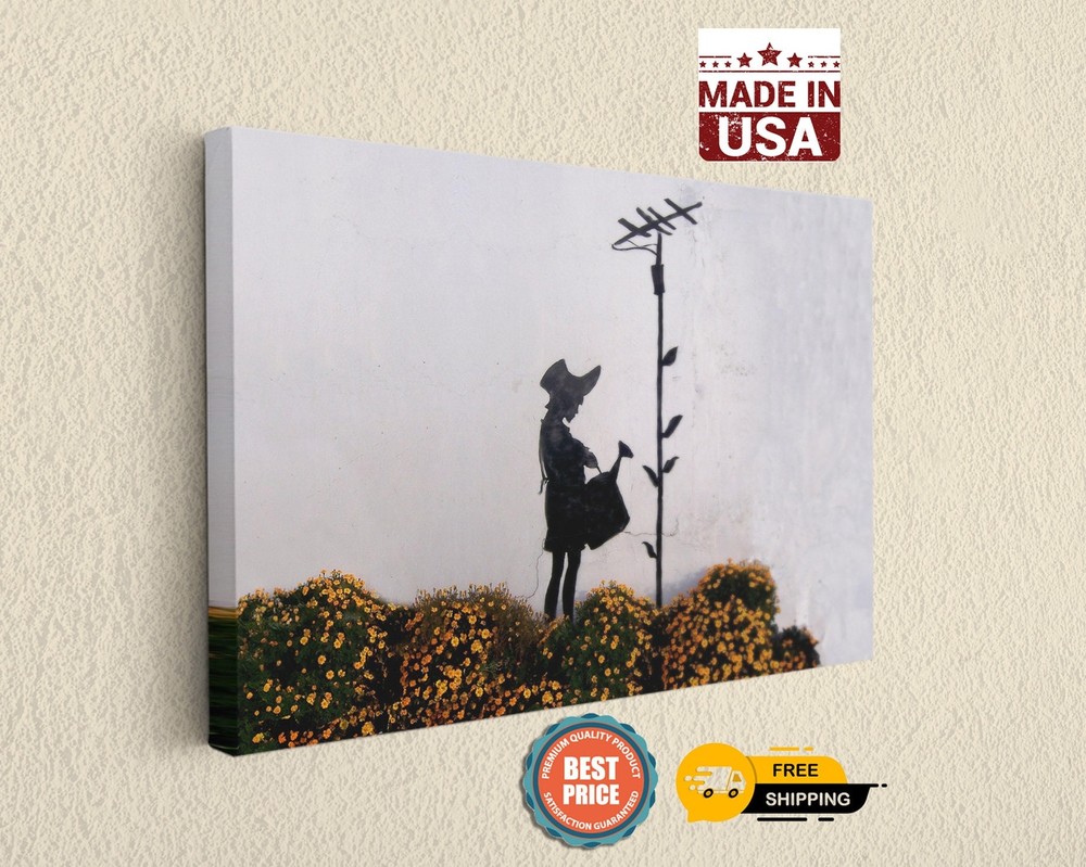 Aerial Flower Girl Los Angeles Street Art Banksy on Canvas Print - Home Decor