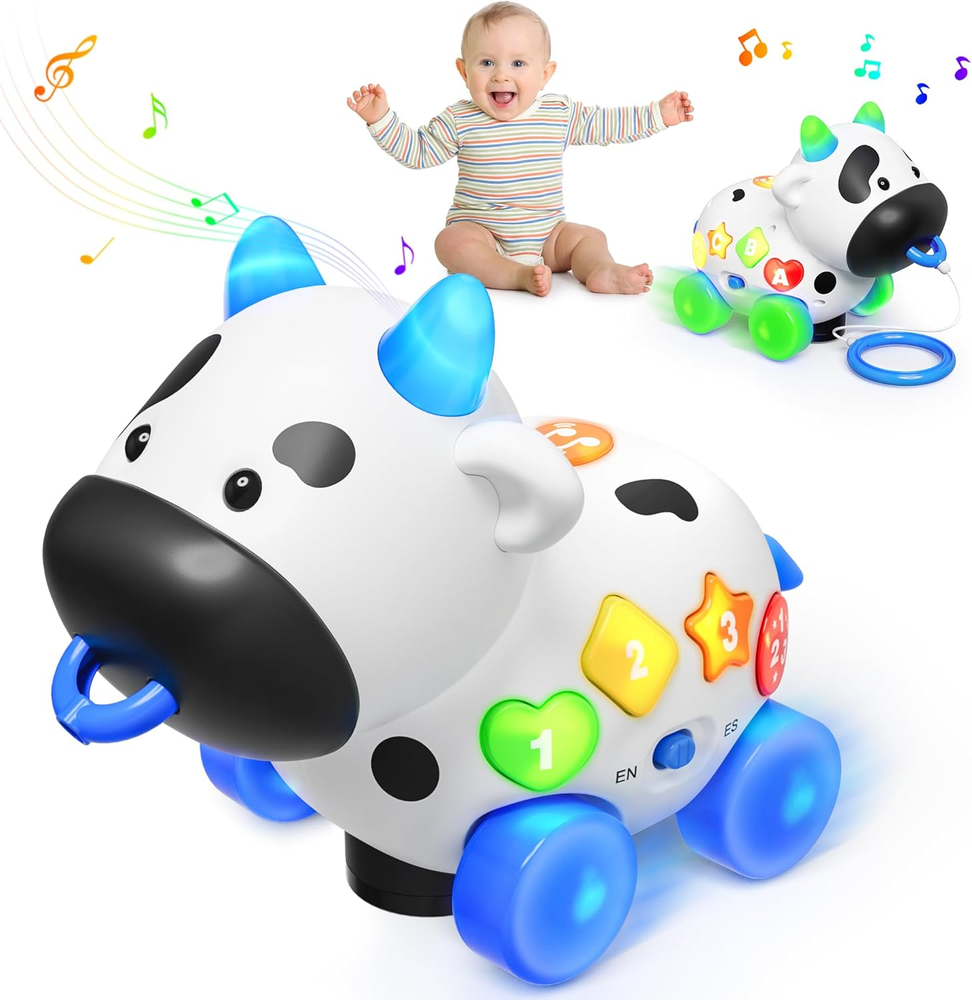 Bilingual Musical Cow Toy for Babies 6-18 Months, Infant Learning Gift for Boys Girls