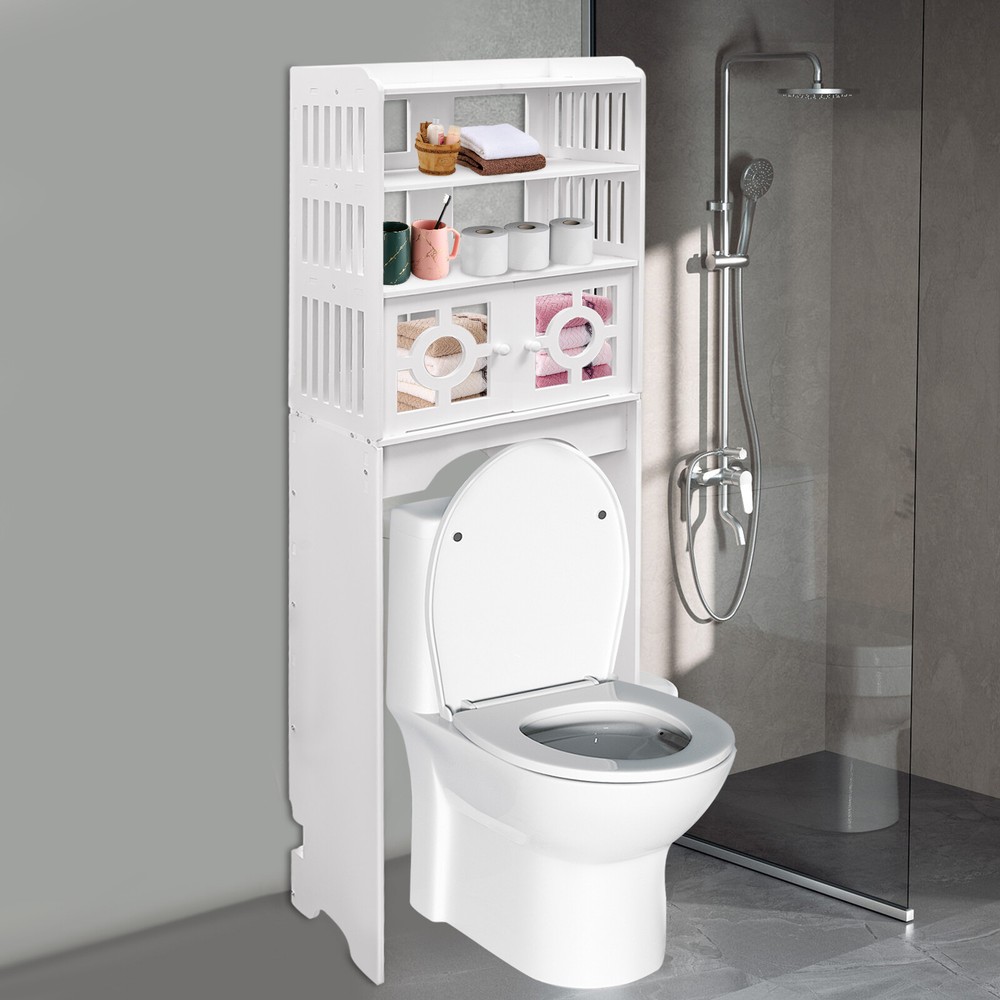 Over the Toilet Bathroom Storage Cabinet Space White Saving Organizer Shelves