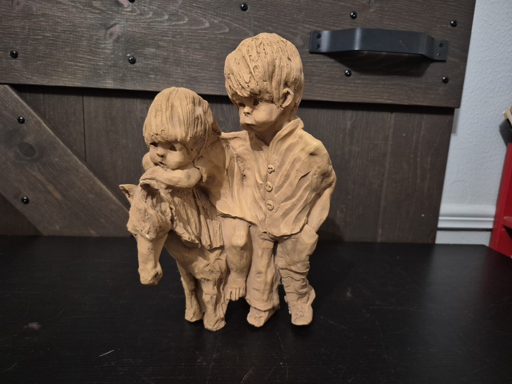 Signed Ann Entis Dave Grossman Boy Girl Horse Pottery Sculpture