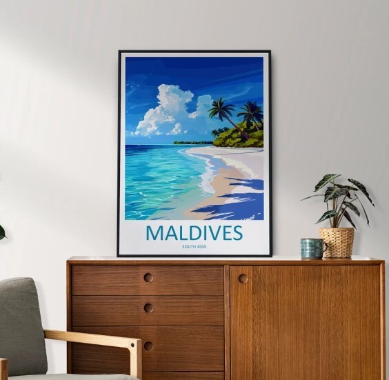Maldives Travel Print Wall Art Maldives Wall Hanging Home