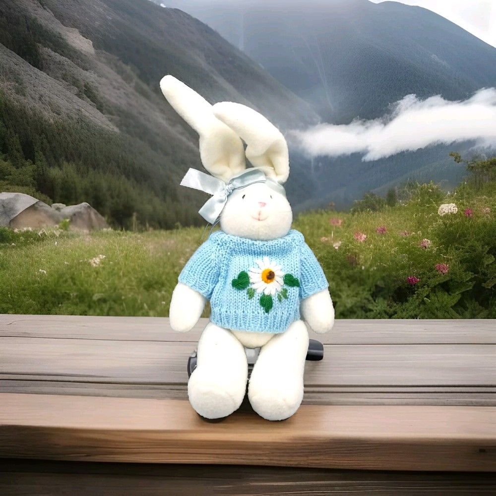 Rabbit Plush Stuffed Animal Terry's Village Bunny Blue Sweater Toy