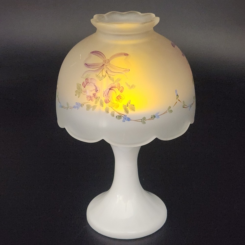 Vintage Westmoreland Frosted Milk Glass Floral Fairy Light Lamp HP  