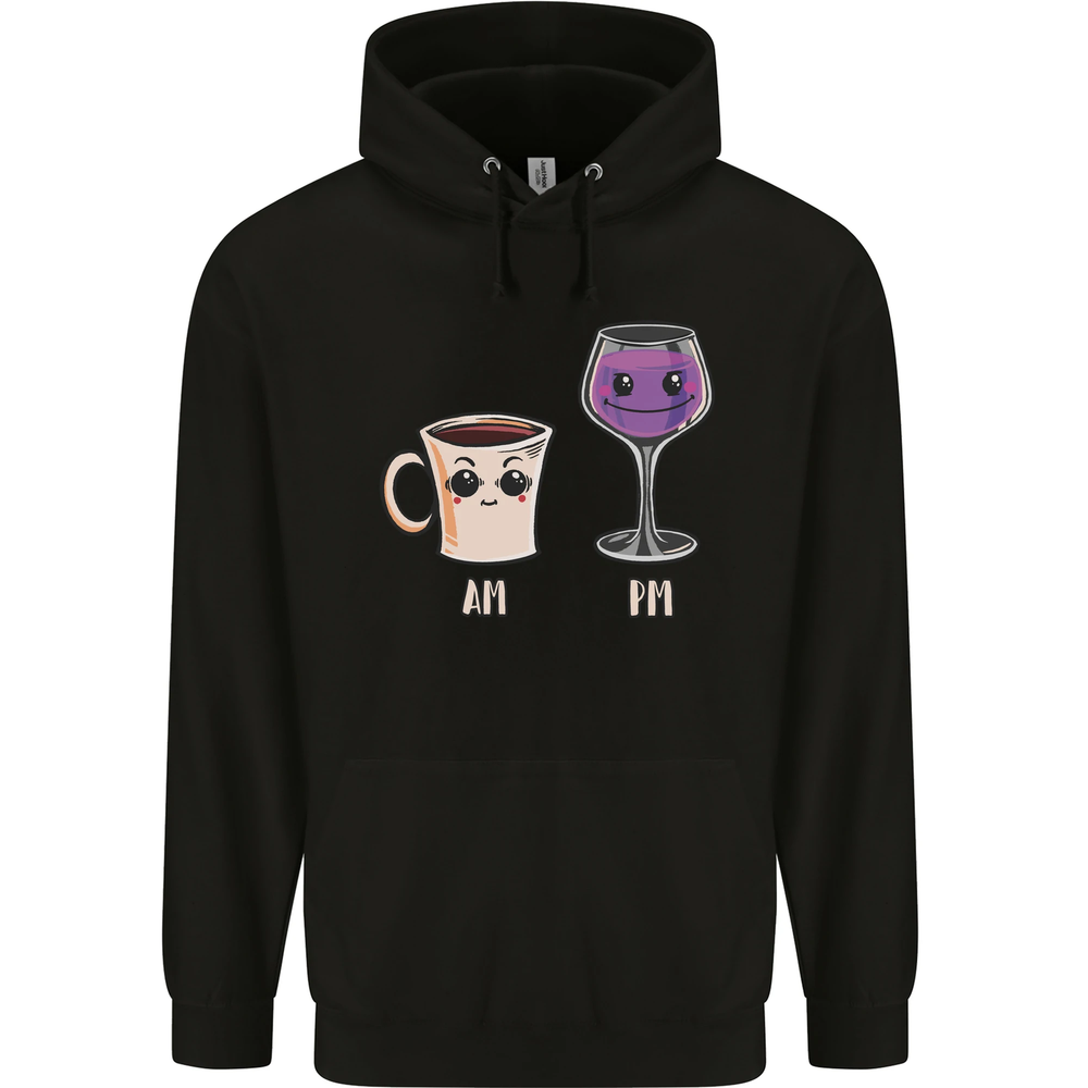 Coffee am Wine pm Funny Alcohol Prosecco Mens 80% Cotton Hoodie