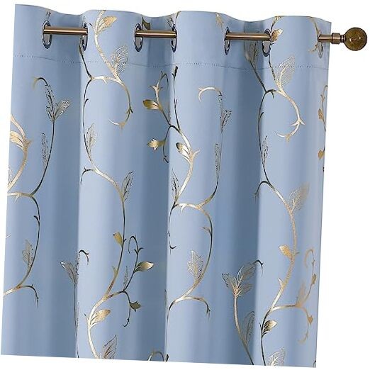Gold Foil Floral Blackout Grommet Curtains for Room Darkening