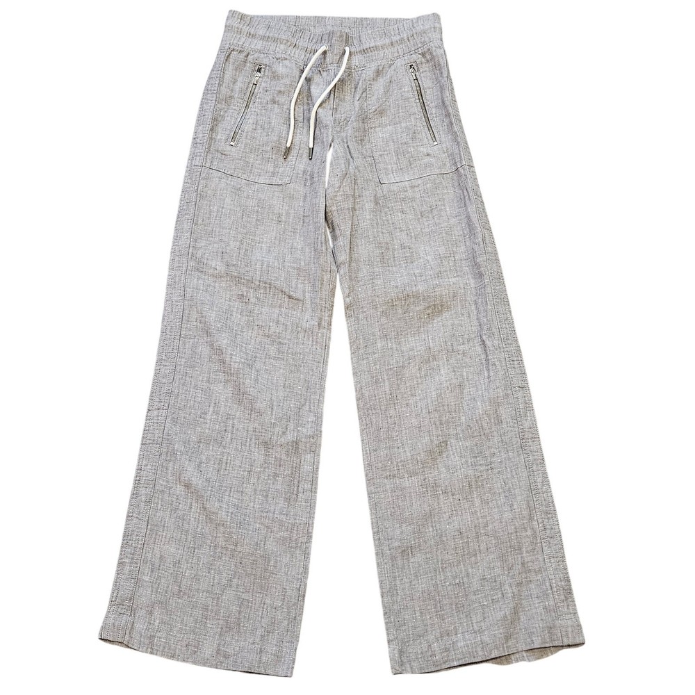 Athleta Pants Womens 2 Cabo Linen Wide Leg Grey Pull On Zip Pocket Drawstring