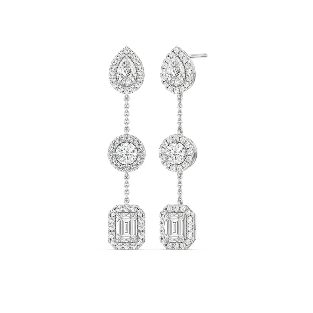 5.00 Ct Lab Created Pear Round Emerald Diamond Women Earring 18K White Gold Stud