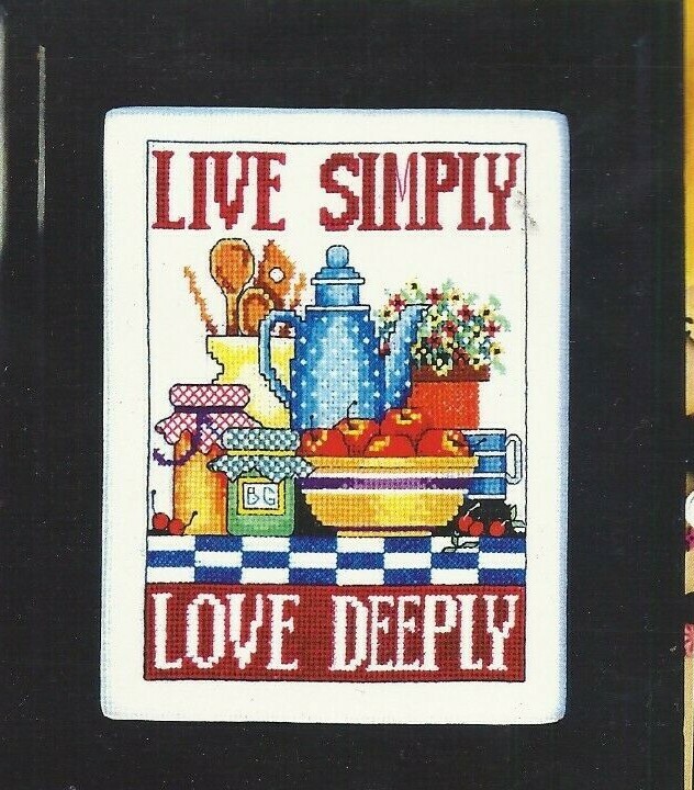 LIVE SIMPLY LOVE DEEPLY--Pitcher--Flowers--Apples-Jars--Counted Cross Stitch KIT
