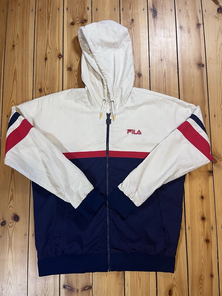 Men’s Fila Vintage White And Navy Track Jacket Size Medium