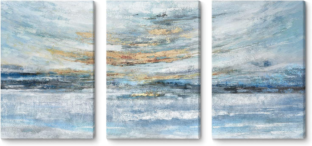 Abstract Canvas Wall Art for Bedroom 3 Piece Ocean Painting Coastal Theme Artwor