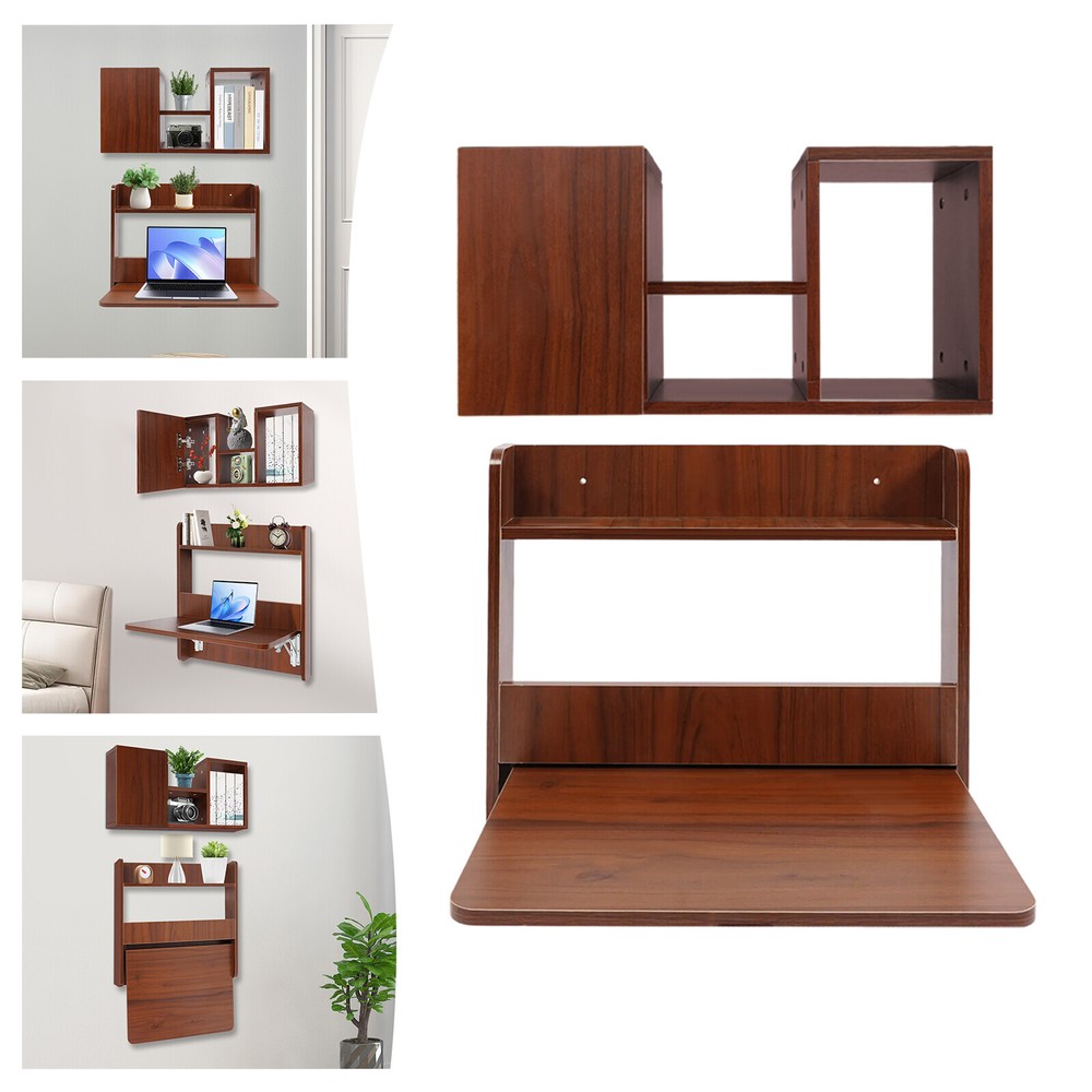 Foldable Wall-Mounted Bookshelf with Space-Saving Laptop Table