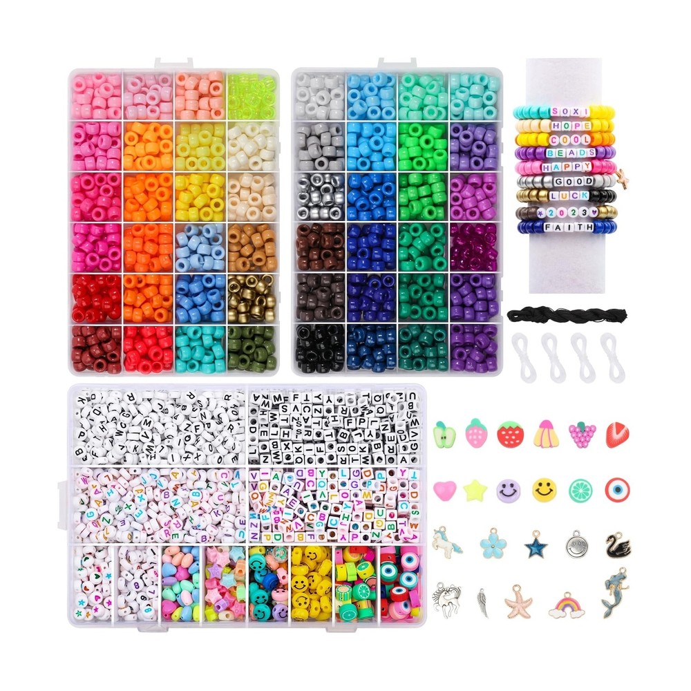 Song Xi 3500pcs Friendship Bracelet kit, 48 Colors Pony Beads for Bracelets I...