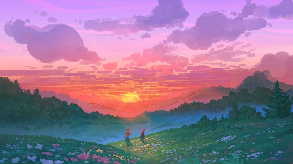 Playmat Desk Mat Anime nature sunset clouds field Play 24x14in stitched