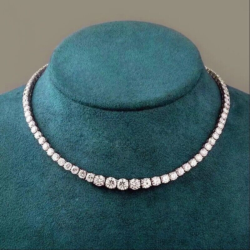 28CTW Round VVS1 Moissanite Graduation Tennis Necklace in 14K White Gold