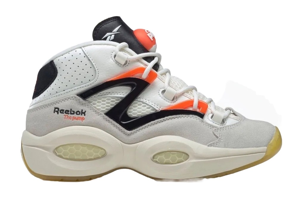 Men Reebok Question Pump Basketball Shoes Size 8.5 White Black Orange H06490