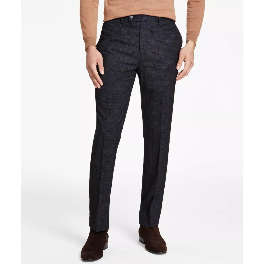 Calvin Klein Men's Charcoal Plaid Glen Casual Slim-Fit Dress Pants Size 32W 32L