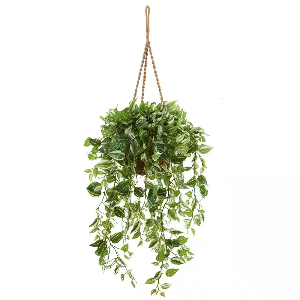 Indoor Artificial 51 In. H Real Touch Spiderwort Plant in Hanging Basket