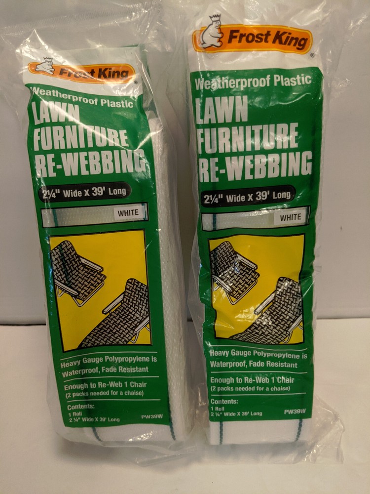 FROST KING Weatherproof Plastic Lawn Chair Webbing WHITE -GREEN STRIPE 2 pkgs.